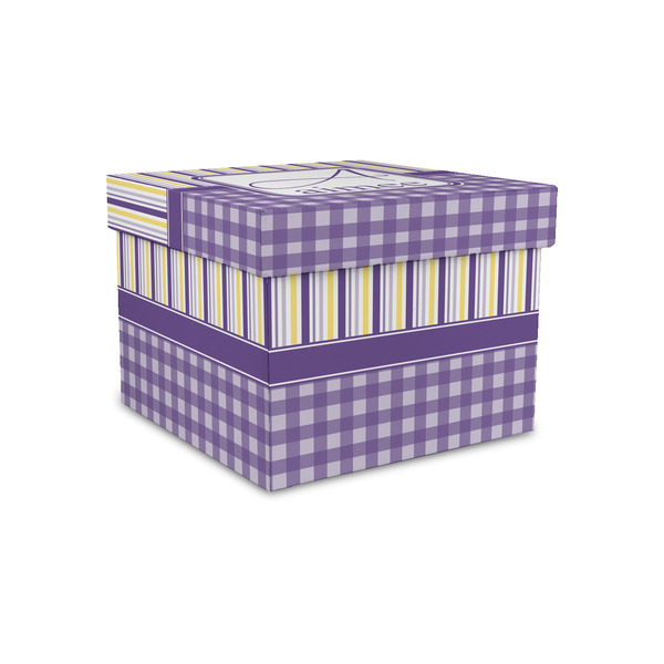 Custom Purple Gingham & Stripe Gift Box with Lid - Canvas Wrapped - Small (Personalized)