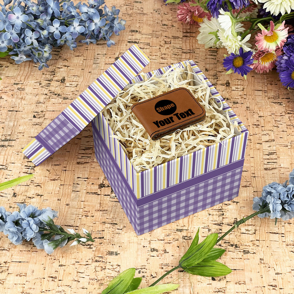 Purple Gingham & Stripe Gift Boxes with Lid - Canvas Wrapped - Small - In Context