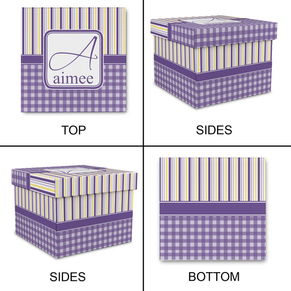 Purple Gingham & Stripe Gift Boxes with Lid - Canvas Wrapped - X-Large - Approval
