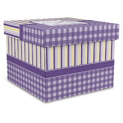 Purple Gingham & Stripe Gift Box with Lid - Canvas Wrapped - X-Large (Personalized)