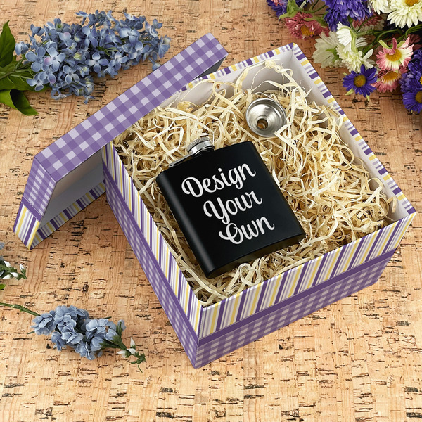 Purple Gingham & Stripe Gift Boxes with Lid - Canvas Wrapped - X-Large - In Context