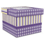 Purple Gingham & Stripe Gift Box with Lid - Canvas Wrapped - XX-Large (Personalized)