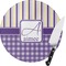 Purple Gingham & Stripe Round Glass Cutting Board - Medium (Personalized)