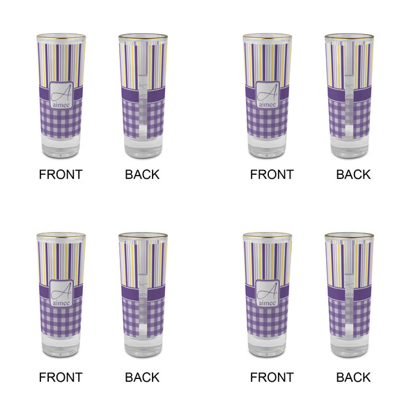 Purple Gingham & Stripe Glass Shot Glass - 2 oz - Set of 4 - APPROVAL