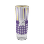 Purple Gingham & Stripe 2 oz Shot Glass -  Glass with Gold Rim - Single (Personalized)