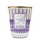 Purple Gingham & Stripe Glass Shot Glass - With gold rim - FRONT