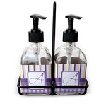 Purple Gingham & Stripe Glass Soap & Lotion Bottle Set (Personalized)