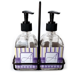 Purple Gingham & Stripe Glass Soap & Lotion Bottles (Personalized)