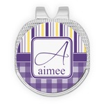 Purple Gingham & Stripe Golf Ball Marker - Hat Clip - Silver