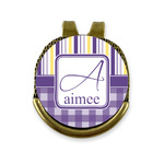 Purple Gingham & Stripe Golf Ball Marker - Hat Clip - Gold