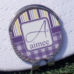Purple Gingham & Stripe Golf Ball Marker - Hat Clip