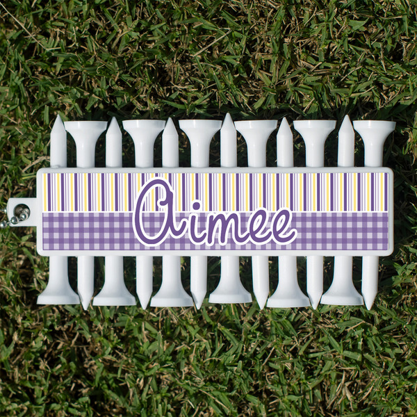 Custom Purple Gingham & Stripe Golf Tees & Ball Markers Set (Personalized)