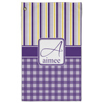 Purple Gingham & Stripe Golf Towel - Poly-Cotton Blend w/ Name and Initial