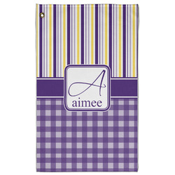 Purple Gingham & Stripe Golf Towel - Poly-Cotton Blend w/ Name and Initial