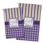Purple Gingham & Stripe Golf Towel - Poly-Cotton Blend w/ Name and Initial
