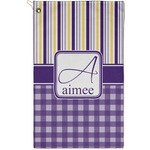 Purple Gingham & Stripe Golf Towel - Poly-Cotton Blend - Small w/ Name and Initial