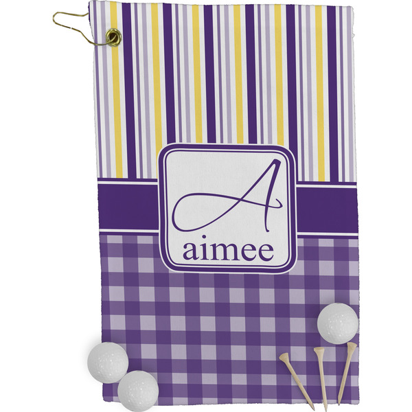 Purple Gingham & Stripe Golf Towel (Personalized)
