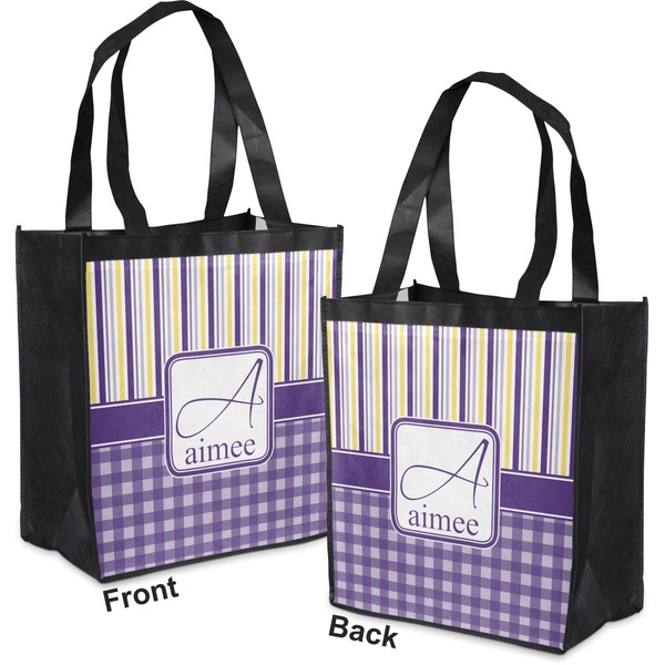 Purple Gingham & Stripe Grocery Bag - Apvl