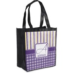 Purple Gingham & Stripe Grocery Bag (Personalized)