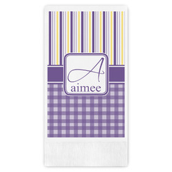 Purple Gingham & Stripe Guest Napkins - Full Color - Embossed Edge (Personalized)