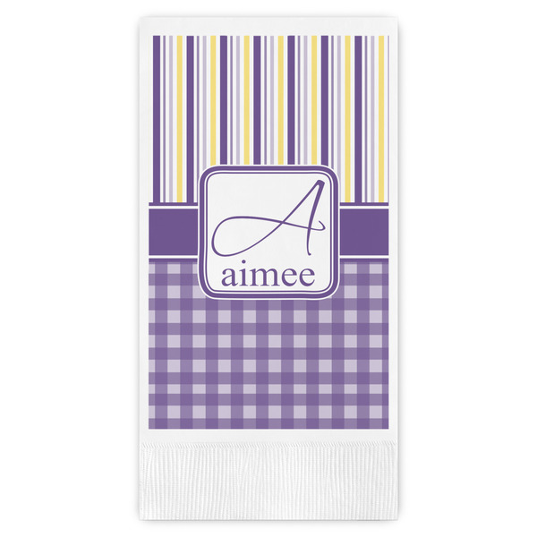 Custom Purple Gingham & Stripe Guest Paper Towels - Full Color (Personalized)
