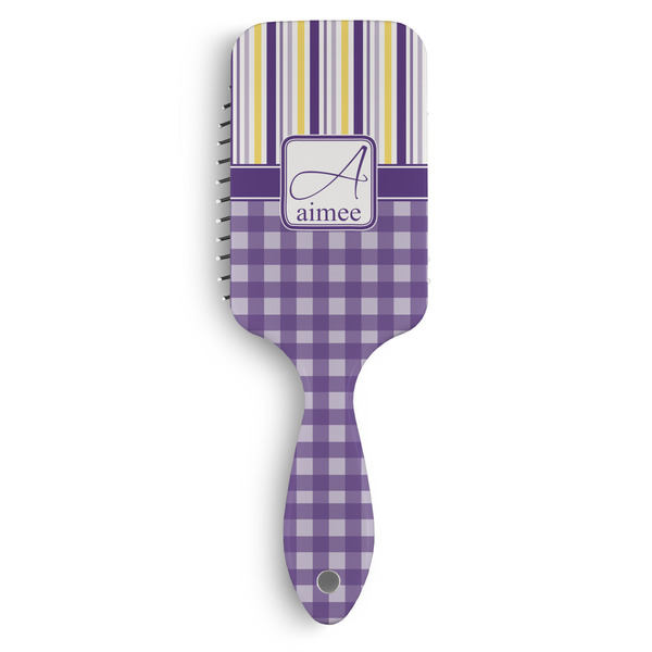 Custom Purple Gingham & Stripe Hair Brushes (Personalized)