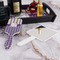 Purple Gingham & Stripe Hair Brush - With Hand Mirror