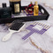 Purple Gingham & Stripe Hand Mirror - With Hair Brush