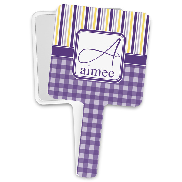 Custom Purple Gingham & Stripe Hand Mirror (Personalized)