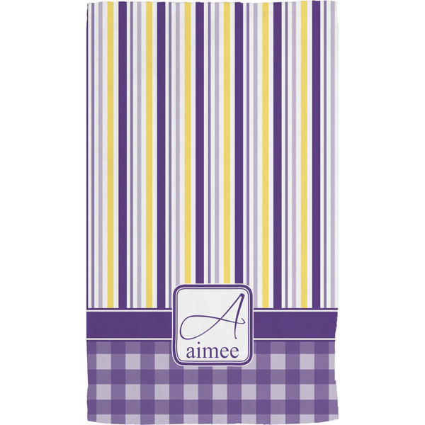 Purple Gingham & Stripe Hand Towel (Personalized)