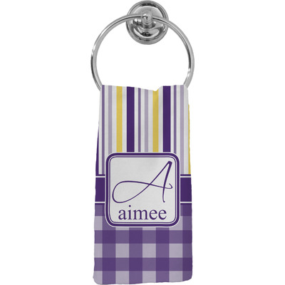 Custom Purple Gingham & Stripe Hand Towel - Full Print (Personalized)