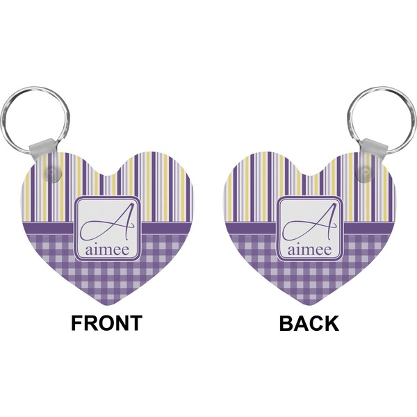 Purple Gingham & Stripe Heart Keychain (Front + Back)