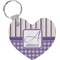 Purple Gingham & Stripe Heart Plastic Keychain w/ Name and Initial