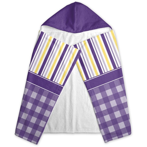 Purple Gingham & Stripe Hooded Towel - Folded