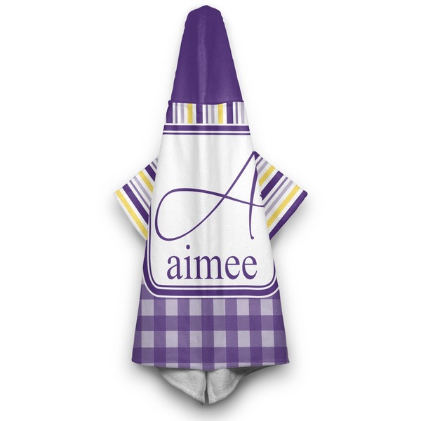 Purple Gingham & Stripe Hooded Towel - Hanging