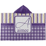 Purple Gingham & Stripe Kids Hooded Towel (Personalized)