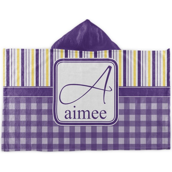 Custom Purple Gingham & Stripe Kids Hooded Towel (Personalized)