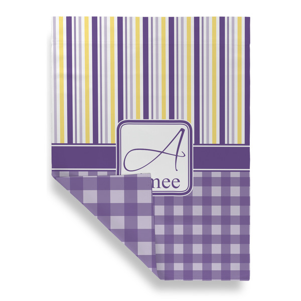 Purple Gingham & Stripe House Flags - Double Sided - FRONT FOLDED