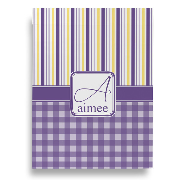 Purple Gingham & Stripe House Flags - Double Sided - FRONT
