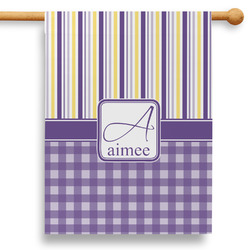 Purple Gingham & Stripe 28" House Flag (Personalized)