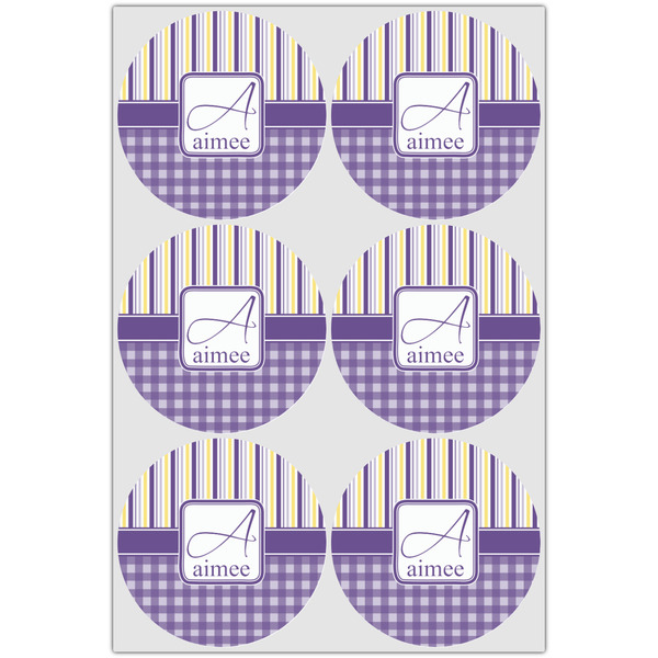 Purple Gingham & Stripe Icing Circle - Large - Set of 6