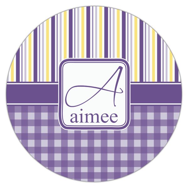 Purple Gingham & Stripe Icing Circle - Large - Single