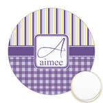 Purple Gingham & Stripe Printed Cookie Topper - Round (Personalized)