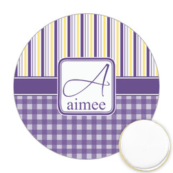 Purple Gingham & Stripe Printed Cookie Topper - Round (Personalized)