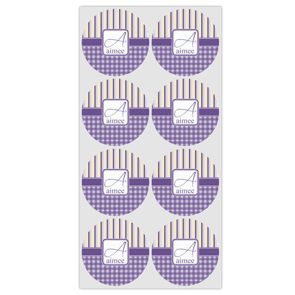 Purple Gingham & Stripe Icing Circle - Medium - Set of 8
