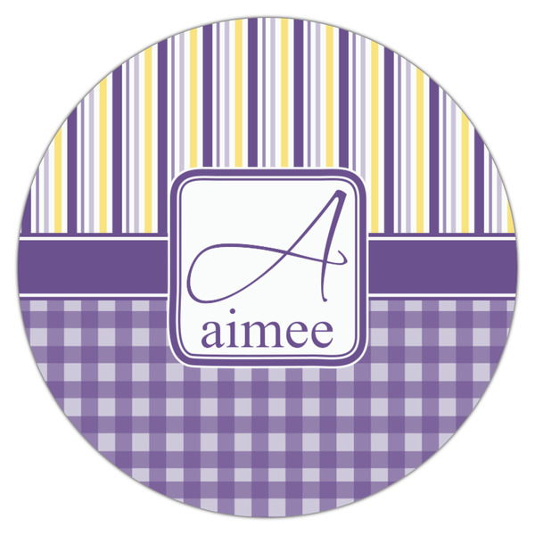 Purple Gingham & Stripe Icing Circle - Medium - Single