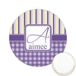 Purple Gingham & Stripe Printed Cookie Topper - 2.15" (Personalized)