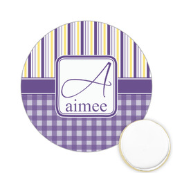 Purple Gingham & Stripe Printed Cookie Topper - 2.15" (Personalized)