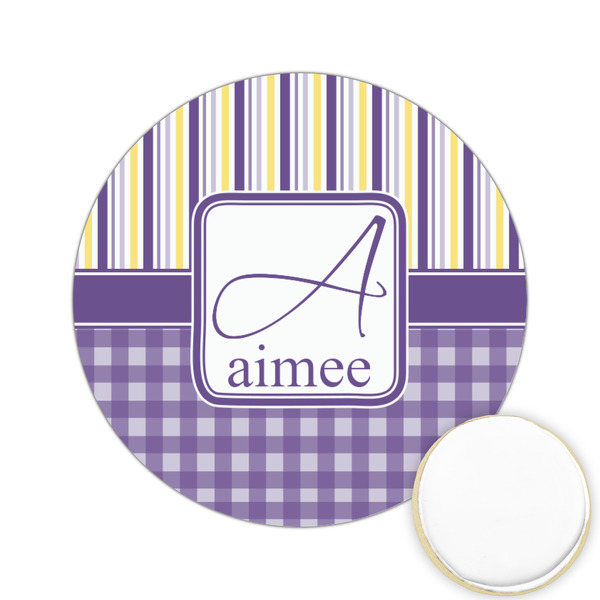 Custom Purple Gingham & Stripe Printed Cookie Topper - 2.15" (Personalized)