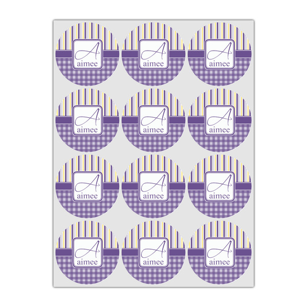 Purple Gingham & Stripe Icing Circle - Small - Set of 12